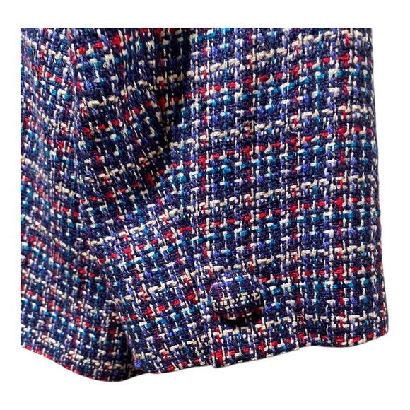 VTG 90s Talbots 100% Silk Bouclé Tweed Open Front Jacket Blue Red White Sz 8 USA - Picture 3 of 7